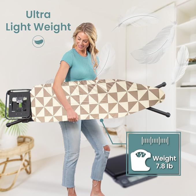 Ironing Board with Hanger, Adjustable Height & Safety Stand for Small Spaces