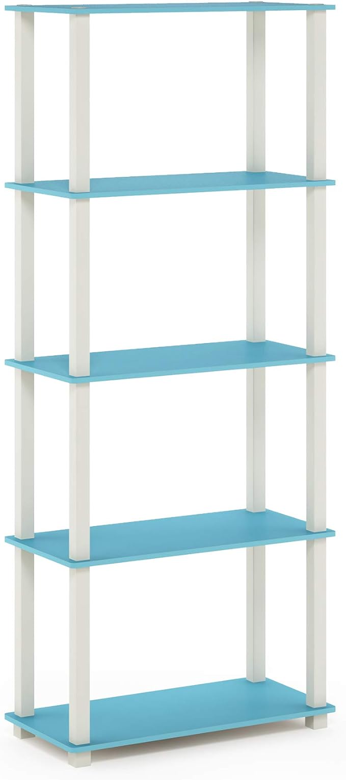 Furinno Turn-N-Tube 5-Tier Multipurpose Shelf / Display Rack / Storage Shelf / Bookshelf, Square Tubes, Light Blue/White-NeatNest