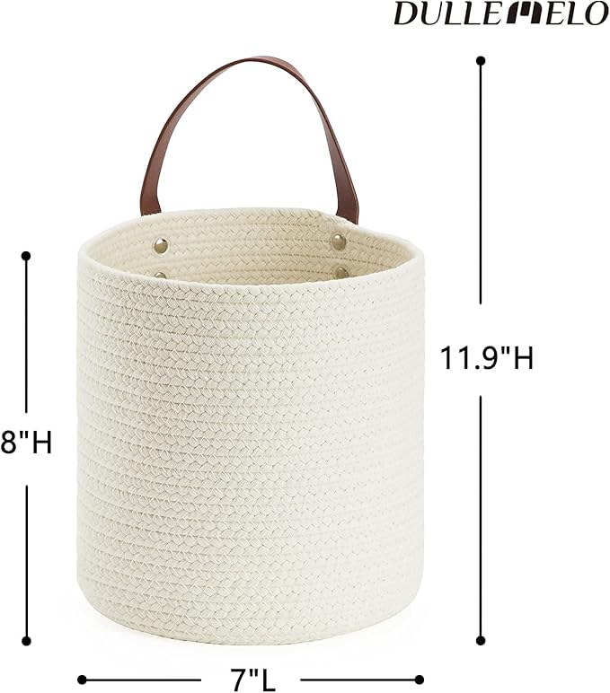 DULLEMELO Rope Hanging Baskets 2 Pack - 7"(D) x 8"(H) Small Woven Wall Storage Basket for Organizing,Hanging Decorative Baskets for Home Bedroom Office Plants (White)-NeatNest