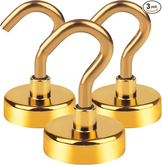 DIYMAG Magnetic Utility Hooks, 30Lbs Heavy Duty Rare Earth Neodymium Magnet Hooks with Nickel Coating for Kitchen, Garage, Cruise, Classroom, Workplace and Office etc, 3 Packs (Yellow)-NeatNest