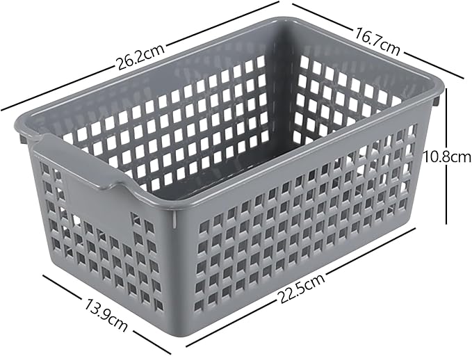 Plastic Storage Baskets, 6 Packs Shelf Kitchen Pantry Organizer Bins, Grey-NeatNest