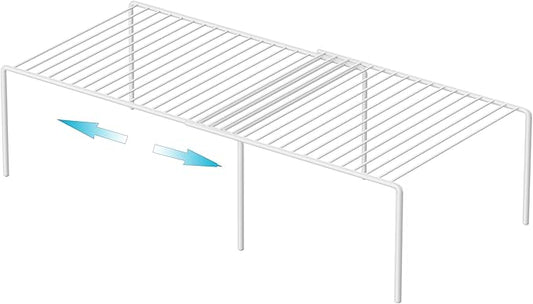 iPEGTOP Expandable Freezer Cabinet Storage Shelf, 2 Pieces Rustproof Spice Rack, Adjustable Kitchen Organizer Counter Fridge Pantry Shelf Space Saver (White)-NeatNest