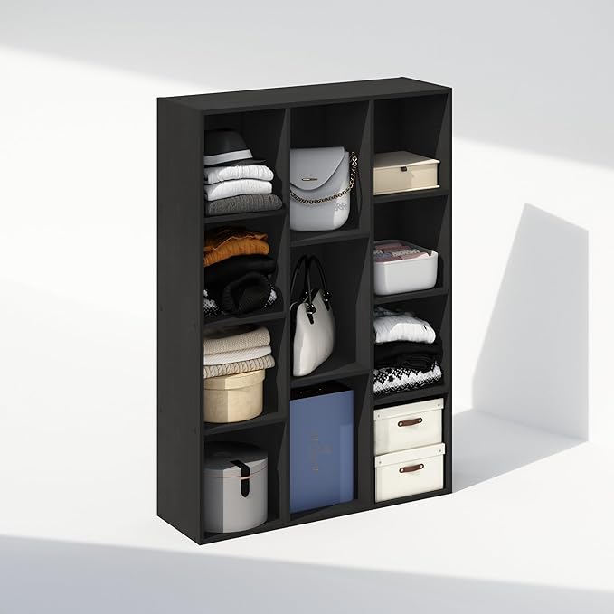 Furinno Reed 11-Cube Open Shelf Multipurpose Closet & Clothing Storage, Storage Organizer, Blackwood-NeatNest