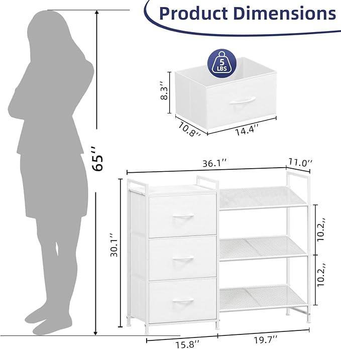 Somdot Shoe Rack, 3 Tier Shoe Organizer with 3 Drawers, Metal Shoe Storage Shelf for 6-9 Pairs of Shoes, Narrow Shoe Rack for entryway, White Leather-NeatNest