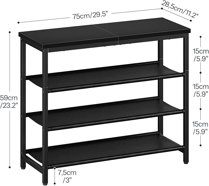 HOOBRO Shoe Rack with 3 PU Shelves, 4-Tier Shoe Storage Organizer for Closet and Entryway, Holds 9-12 Pairs of Shoes, Sturdy Metal Frame, Small Spaces, Black BB94XJ01-NeatNest