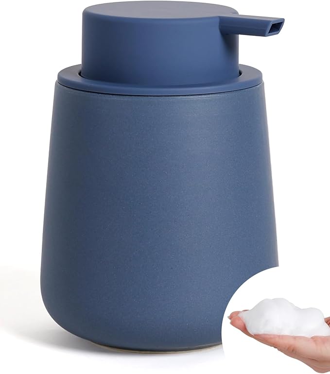 Bosilunlife Ceramic Foaming Soap Dispenser - 12oz Nave Blue Foam Hand Wash Dispenser Bathroom Countertop Soap Dispensers Kitchen Dish Soap Pump Dispenser Liquid Soap Dispenser for Bathroom-NeatNest