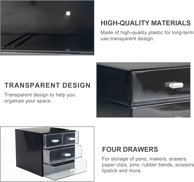 Desk Organizer with Drawer, Desk Storage Box, Plastic Office Stationery Supplies Organizers, Desktop Organizer for Office School Home (4 drawer, Black)-NeatNest