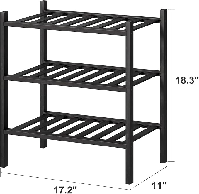Small Shoe Rack for Entryway,3-Tier Black Bamboo Shoe Organizer for Hallway Closet, Free Standing Shoe Racks for Indoor Outdoor-NeatNest