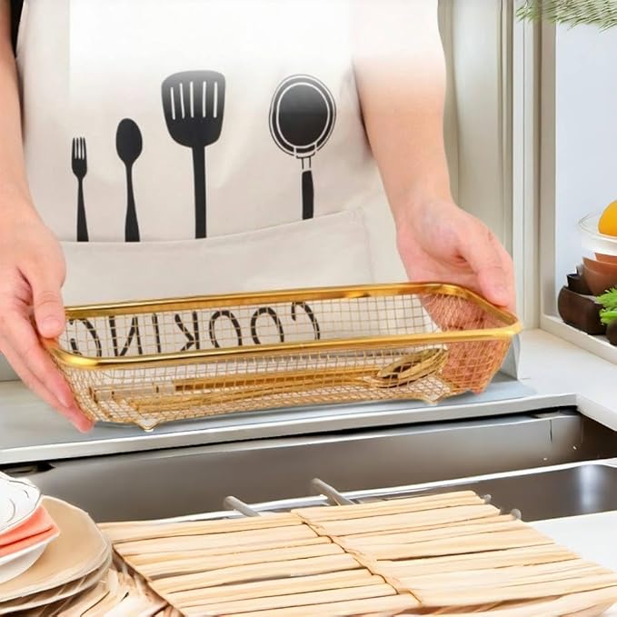 2-Pack Gold Flatware Organizer - Sturdy Mesh Design, Dishwasher-Safe & Easy-Clean Utensil Holder, Silverware Container Drawer Storage-NeatNest