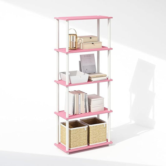 Furinno Turn-N-Tube 5-Tier Multipurpose Compact Bookcase, Pink/White-NeatNest
