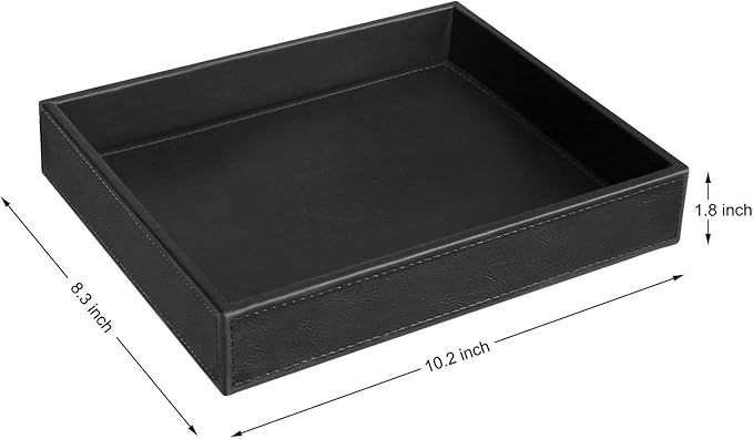 HofferRuffer Faux Leather Vanity Tray, Elegant Desktop Storage Organizer, Decorative Catchall for Perfume, Bathroom Valet, Nightstand or Dresser, Black, 10.2 x 8.4 x 1.8 Inches-NeatNest