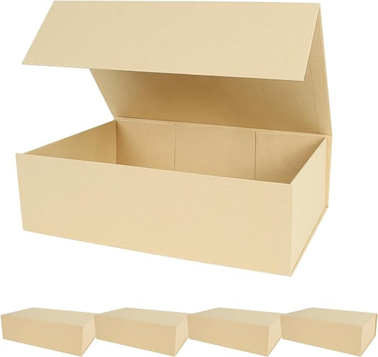 Aimyoo Striped Brown Magnetic Gift Boxes with Lids 13.8x9x4.3 in, Large Bridesmaid Groomsman Proposal Box, Rectangle Collapsible Box for Present Graduation Birthday Storage 5 Pack-NeatNest
