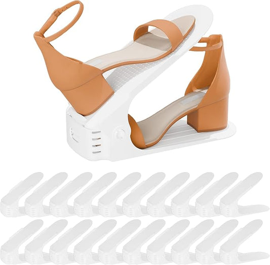 Shoe Slots Organizer, 20PCS Adjustable Double Layer Stack Shoe Rack, 50% Space-Saving Storage Rack Holder, White-NeatNest
