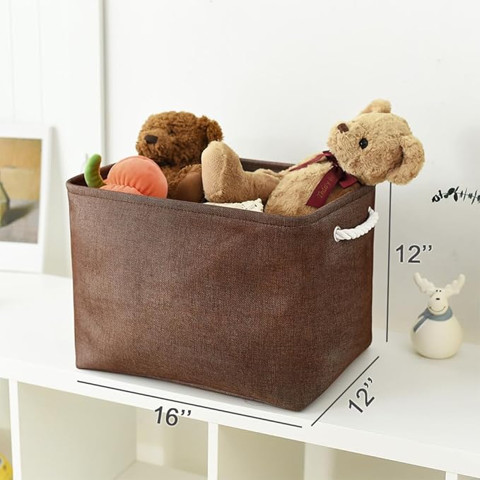 TheWarmHome Organization and Storage Basket for Shelves - 3 Pack 16x12x12 inch Fabric Storage Cubes, Cube Storage Bin for Organizing Closet Cloth Organizer Gift Toy (White & Brown)-NeatNest