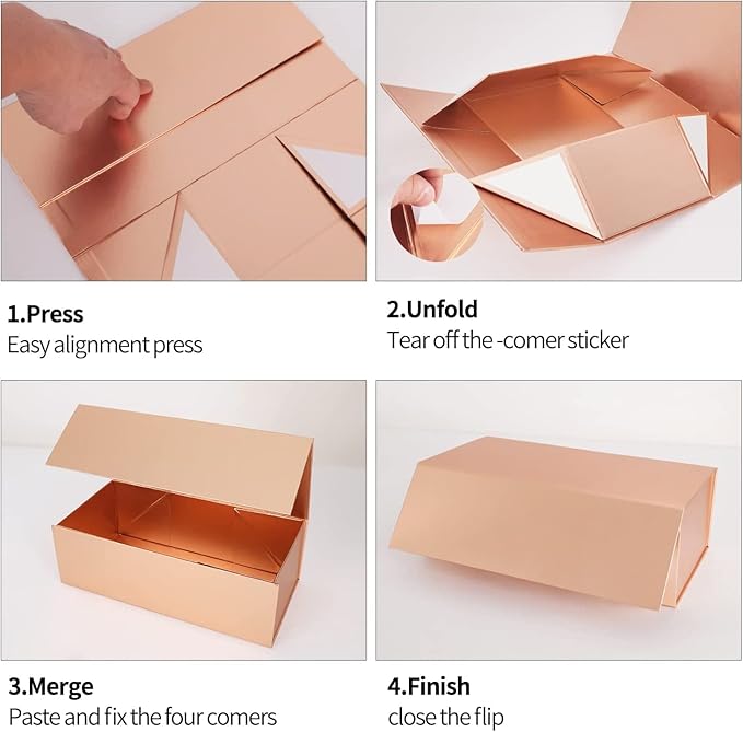 Gift Boxes 12"x6"x4" with Magnetic Closure Lid Gift Boxes for Presents,Bridesmaid Gifts Box,Cute Box,Luxury for Gift Packaging, Magnetic Gift Box for Wrapping Gifts (Rose Gold/5PCS)-NeatNest