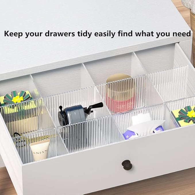 8pcs DIY Plastic Drawer Organizer Adjustable Drawer Dividers for Home Tidy Closet, Socks, Underwear, office school supplies, kitchen utensil tools (Clear White)-NeatNest