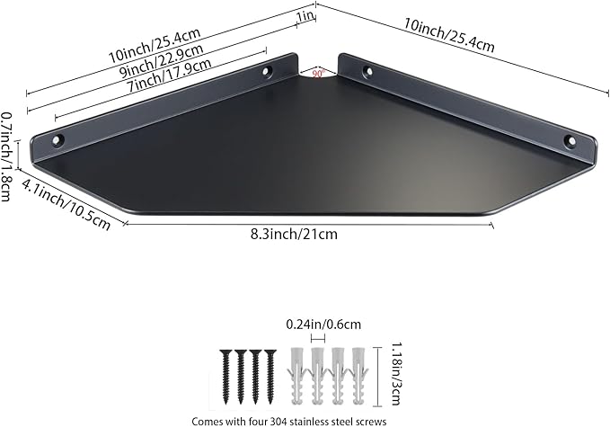 10 Inch Corner Shelf Wall Mounted, Black Corner Floating Shelf for Bathroom, Kitchen, Living Room – Aluminum Alloy Organizer for TV Accessories, Speakers, Cable Box, Game Console-NeatNest