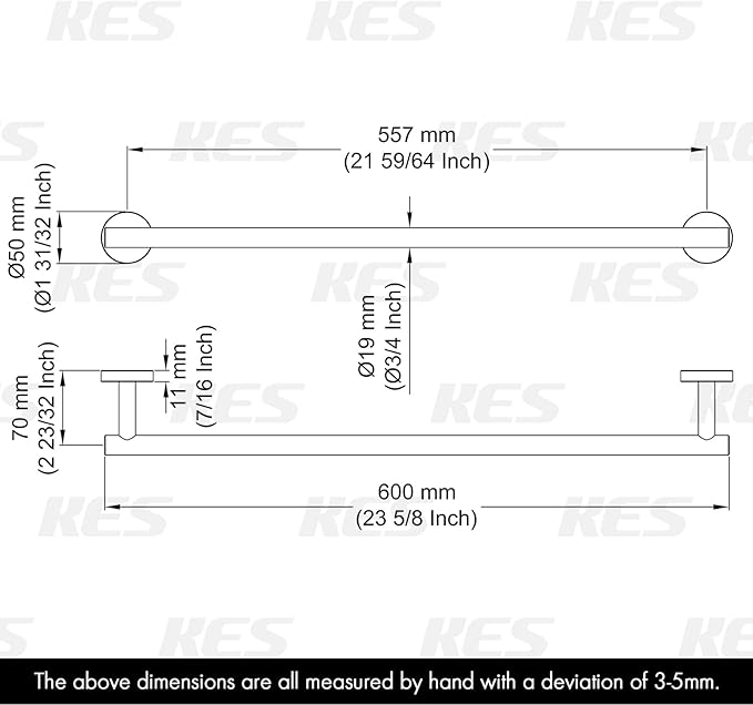 KES 21.3 Inches Towel Bar for Bathroom Kitchen Hand Towel Holder Dish Cloths Hanger SUS304 Stainless Steel RUSTPROOF Wall Mount Polished Steel, Total Length 23.6 Inch, A2000S60