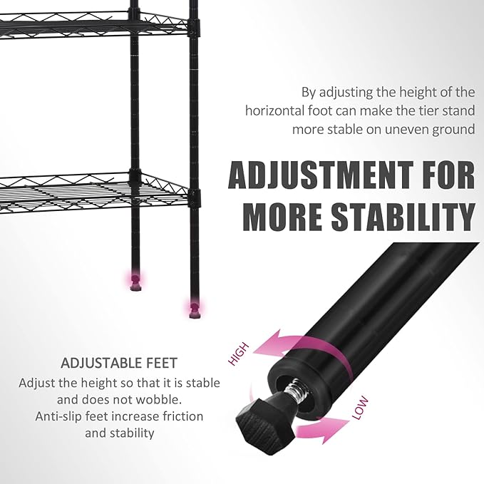 6-Tier Metal Shelving Unit Storage Shelves Metal Shelves 64"x17"x12" Heavy Duty Metal Storage Rack Wire Rack NSF Height Adjustable for Home Kitchen Bathroom Garage Shelving(Black)