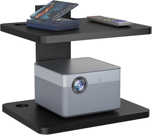 WALI Projector Mount Floating TV Shelf, Holds Up to 22lbs, Wooden Wall Mounted Shelves Under TV Shelf for DVD Players, Cable Boxes, Routers, Game Consoles, PlayStation Accessories (CS202NB), 2 Shelves