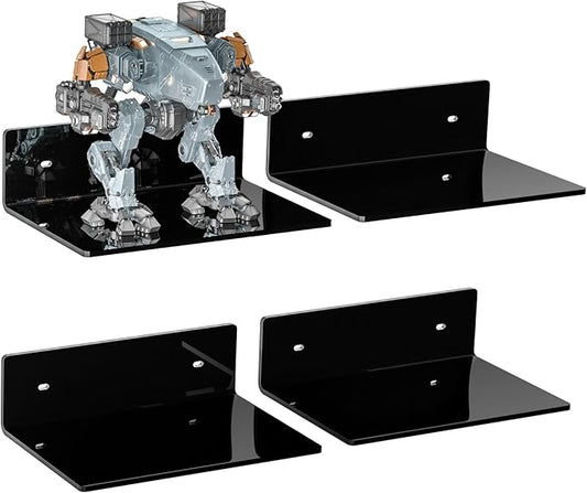 9 Inch Black Wall Shelves 4 Pack, Acrylic Wall Mounting Ledges Display, Acrylic Display Wall Shelf for Funko Pop Figures, Collectibles, Plants, Décor, Toiletries, Spices Jars, 4 Pack-NeatNest