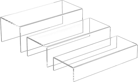 Clear Riser Display Shelf 3pcs, Desktop Rectangular Acrylic Display Shelves Storage Organizer, Acrylic Stands for Funko Pop Figure, Bags, Shoes, Spice Jars, Skincare, Cosmetics - 12-2'', 3'',-NeatNest