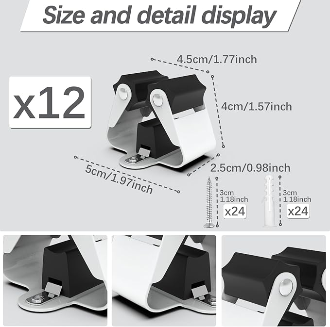 3-H Broom Hanger,Mop Holder Wall Mount 12 Pack, Broom Holder Wall Mount for Hanging and Organizing Shovel,Rake,Brush,Yard Tools in Kitchen,Laundry Room,Bathroom,House(black)