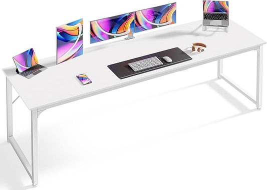 Huuger Computer Desk, 80 Inch Office Desk, Gaming Desk with Storage, Writing Desk Work Desk for Home Office, Study, Long Simple Desk, Large Legroom, Metal Frame, White-NeatNest