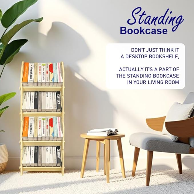 2 Pack Desktop Bookshelf, Stackable Book Organizer with Handle, Storage Rack for CD/Magazine/File Folder, Portable Small Bookshelf for Study, Living Room, Kid's Room, No Nails, Small Size-NeatNest