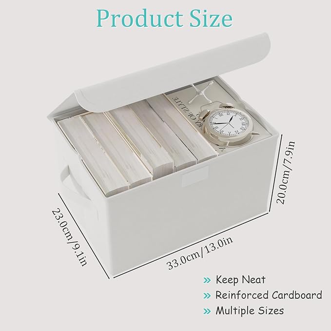 Foldable Storage Bin, Cube Organizer Basket with Flip-Top Lid and 2 Handles, Decorative Boxes for Shelves with Cover for Clothes, Towels, Blanket, 2 Pack, White, 13 x 9 x 7.9 In, XSNY12WM-2-NeatNest