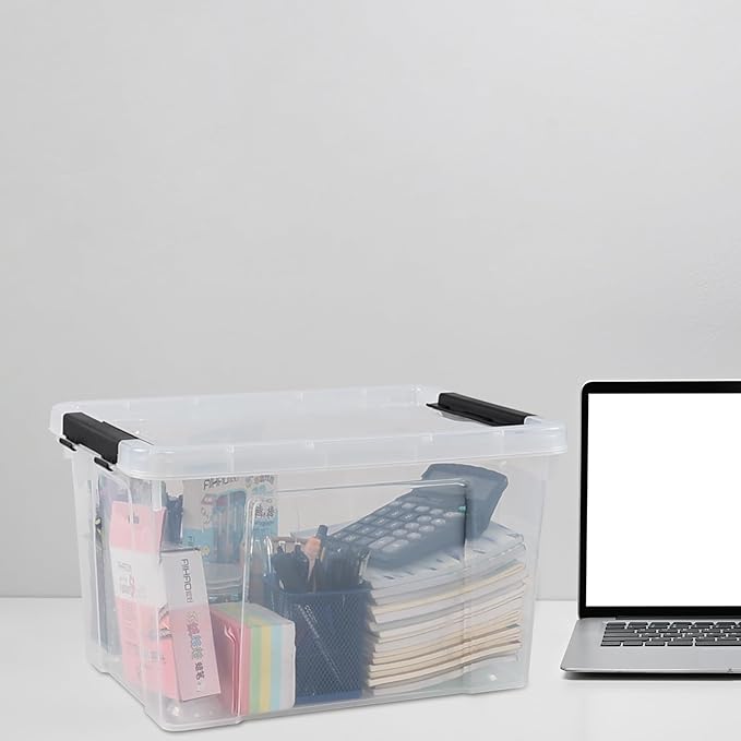 4-Pack 24 Quart Storage Box, Clear Plastic Storage Bin with Wheels