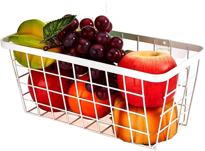 2 Set LeleCAT Hanging Wall Basket Organizer, Over the Cabinet Door Adhesive Wire Baskets for Organizing Kitchen Food Pantry Bathroom Shelf Storage No Drilling Wall Mounted,White-NeatNest