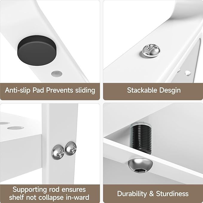 2Pack 16.5-27’’L Expandable Stackable Cabinet Shelves, Adjustable Spice Rack Cabinet Shelf Organizer for Kitchen, Countertop, Pantry and Cupboard, White-NeatNest