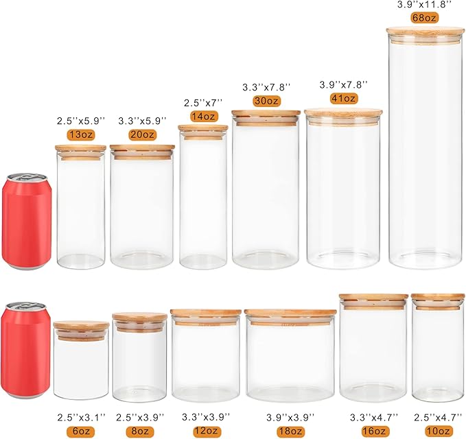 Glass Food Storage Containers Jars with Airtight Bamboo Lid 10 oz 15 pcs, 290 ml Pantry Organization Jar, Glass Terrarium with Lid, Spice, Flour and Sugar Container, Canister Set for Kitchen Counter