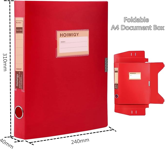 A4 Document Box Plastic Archive Cases with Lid, 31×24x4 cm, File Folder Organizer Document Storage File Boxes for Office, School, Letter Size Paper (Red (8 Packs))