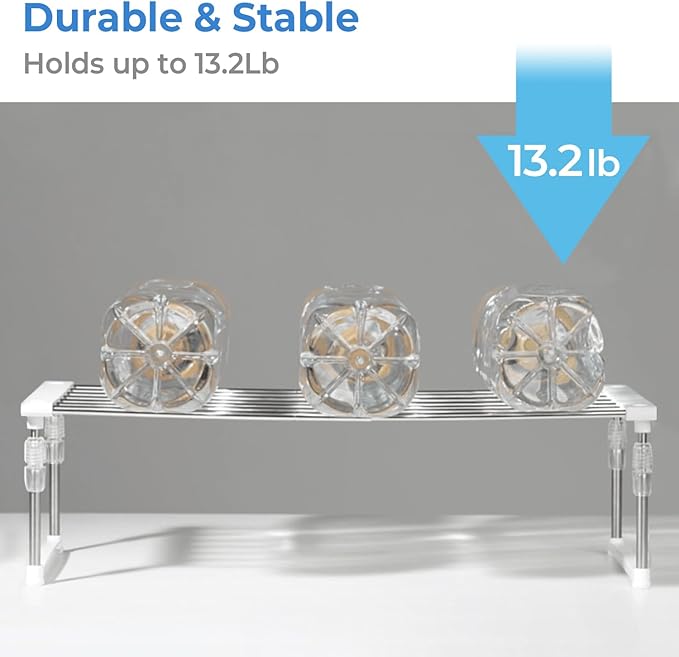 carrotez 2 Pack Expandable Cabinet Organizer, Set of 1 Width & Height-Adjustable Kitchen Cabinet Organizer Shelf, Stackable Kitchen Counter Shelf, 11.8~19.6 x 7.8 x 5.9~9" White-NeatNest