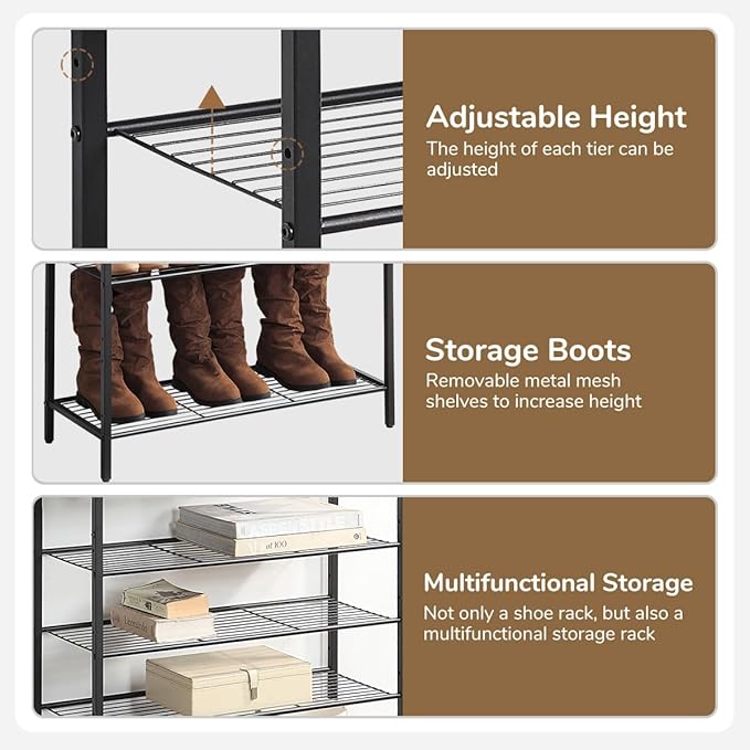 5-Tier Shoe Rack Organizer, Metal Mesh Shoe Storage Shelf, for Entryway, Hallway, Closet, Dorm Room, Industrial, Rustic Brown-NeatNest