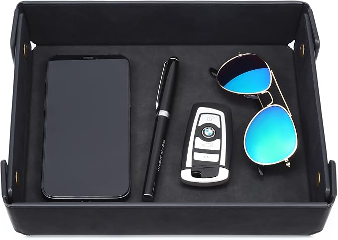 CASIRENA Father's Day Gifts Faux Leather Valet Tray Organizer for Men - Catch-All Tray for Entryway Table Key, Wallet, Watch, Coin Change, Phone, Dresser EDC Dump Jewelry, Bedside Nightstand Desk-top-NeatNest