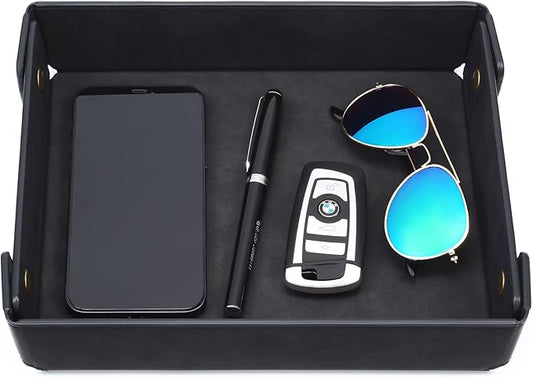 CASIRENA Father's Day Gifts Faux Leather Valet Tray Organizer for Men - Catch-All Tray for Entryway Table Key, Wallet, Watch, Coin Change, Phone, Dresser EDC Dump Jewelry, Bedside Nightstand Desk-top-NeatNest
