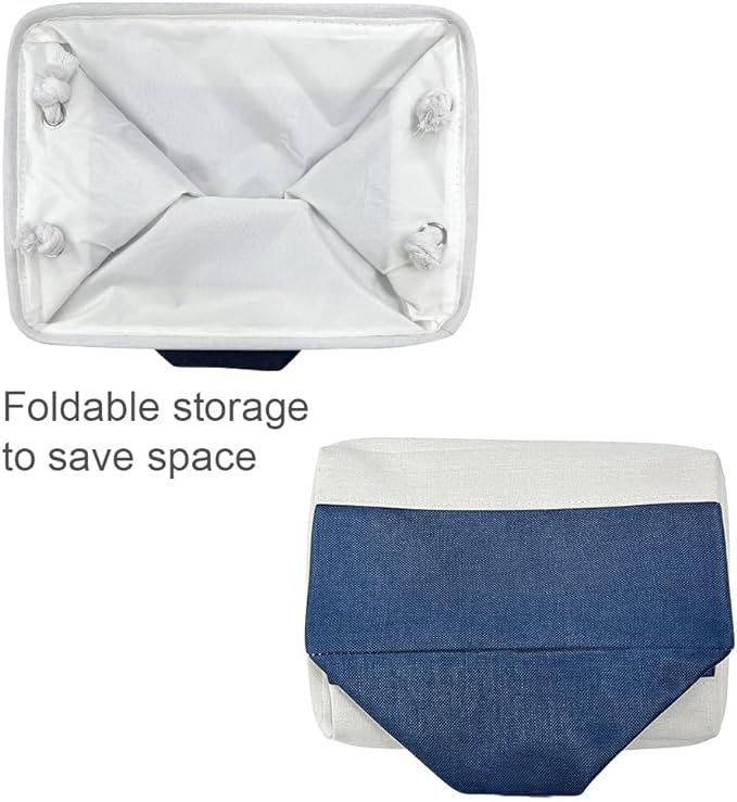TheWarmHome Storage Bins for Shelves - 1 Pack 13.8x9.7x6.7 inch Collapsible Storage Basket for Organizing, Dog Toy Bin for Closet Organizer laundry Cloth Nursery (White & Jean Blue)-NeatNest