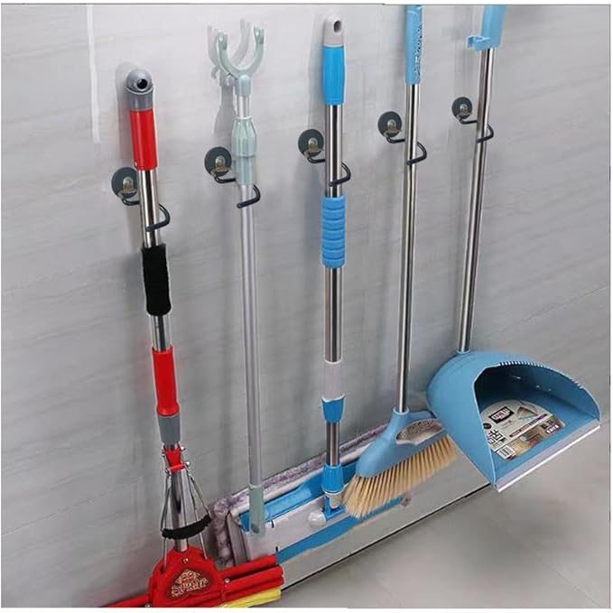 2PCS Magnetic Broom Hooks, Space-Saving Mop Rake Rack, Stainless Steel Heavy Duty Mop Handle
