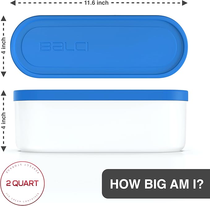 BALCI - Ice Cream Container - 2 Quart & 8oz set - Perfect Reusable Freezer Storage for Homemade Ice Cream Tubs for Sorbet, Frozen Yogurt and Gelato! - Flexible Silicone Lids, Long Scoop, Stackable