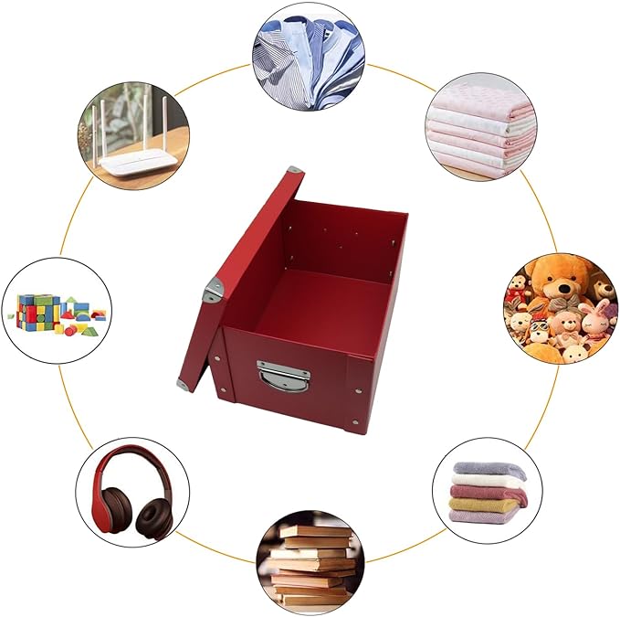 GUOZI Collapsible Storage Box, Decorative Memory Box with Lid & Metal Reinforced Corners, Cardboard File Bin with Handles, Organizer Gift Box for Keepsake Toy Photos Office Nursery Wardrobe Bookshelf-NeatNest