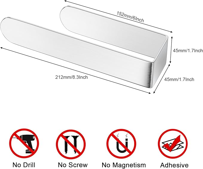 HUFEEOH Hand Towel Holder, Silver Hand Towel Bar, Self Adhesive Bathroom Towel Bar Stick on Wall, Stainless Steel Brushed