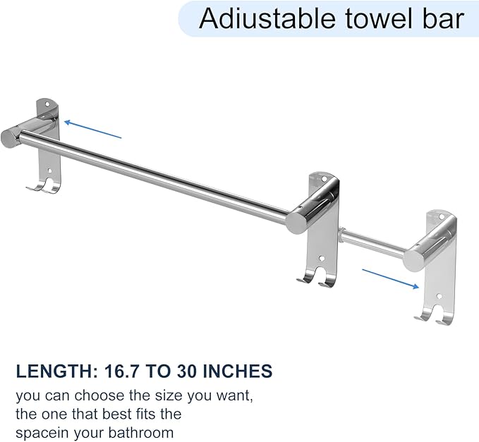 Bathroom Towel Rack, 28In Adjustable Bathroom Towel Bar, Stainless Steel Towel Bar, Owel Holder for Bathroom Wall