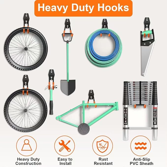 Garage Hooks Pack of 12, Garage Storage System Hooks for Hanging Ladders, Bicycles, Power Tools and More Tools-NeatNest