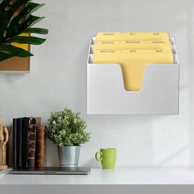 Acrimet Horizontal Triple File Folder Holder Organizer, Includes 9 Manila Folders Letter Size, Desktop File Storage for Home & Office, 3 Slot Desk Organizer for Paper, Mail, Documents (White Color)