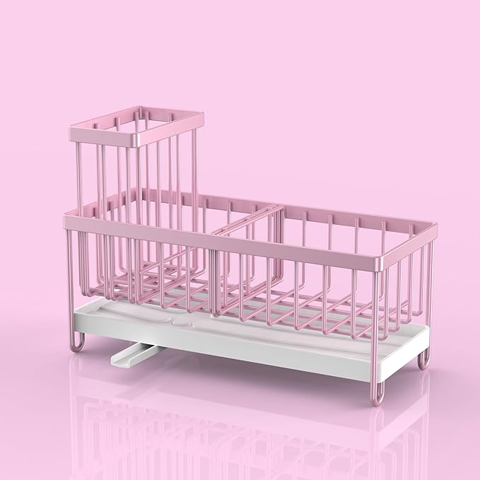 Cisily Pink Sponge Holder for Kitchen Sink, Sink Caddy Organizer with High Brush Holder, Countertop Organizers and Storage Essentials, Rustproof 304 Stainless Steel, Pink kitchen Accessories and Decor-NeatNest