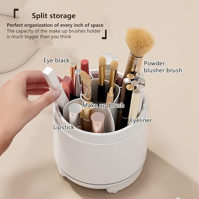 Cute Makeup Brush Holder Organizer with Lid, Rotating Dustproof Make Up Brushes Container with Clear Acrylic Cover for Vanity Desktop Bathroom Countertop-NeatNest