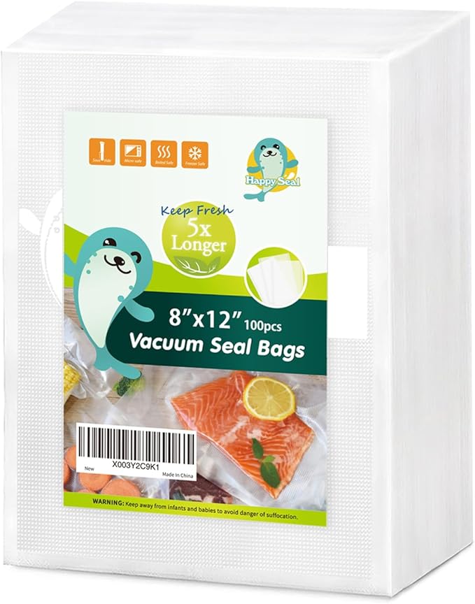 Happy Seal Vacuum Sealer Bags 8" x 12" 100 Quart Size for Food, Pre-cut Food Saver Airtight Vac Storage, Meal Prep or Sous Vide, Commercial Grade Vacuum Seal Freezer Bags-NeatNest
